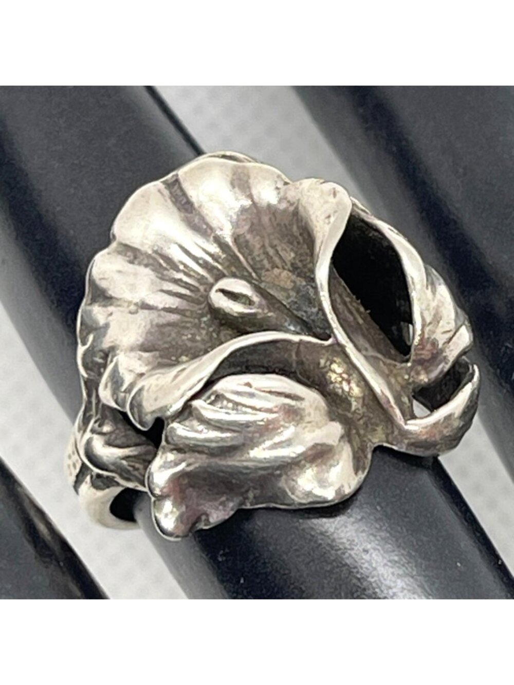 Art Nouveau Statement Ring Calla Lily Floral Sterling Silver Size 6.5 Vintage